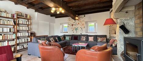 TV, fireplace, DVD player, foosball