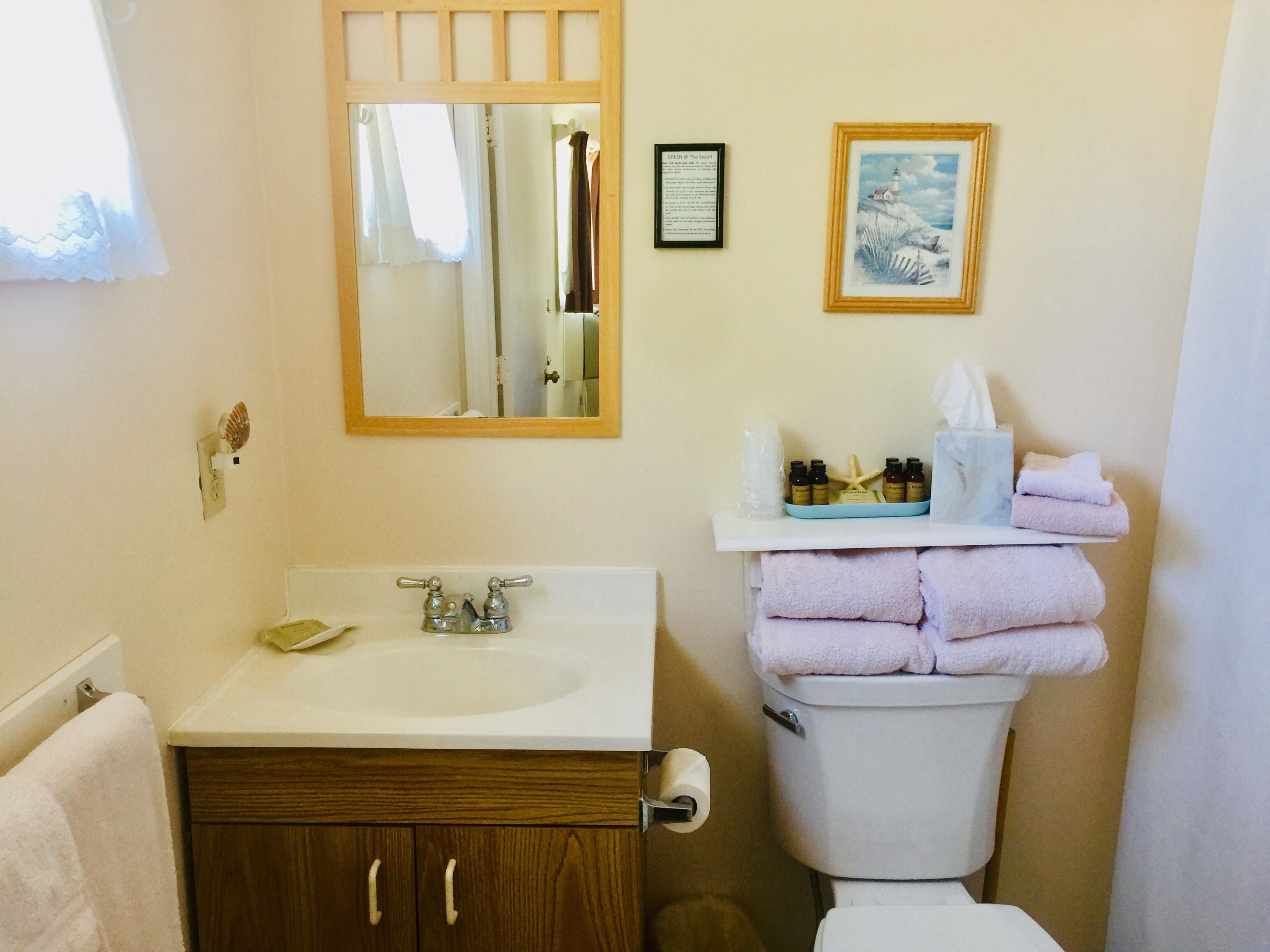 free toiletries, hair dryer, towels, soap