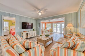 TV, DVD player - Glad Tidings - Six Bedroom, Four Bath Inlet-Front Beach Home (Garden City Beach)