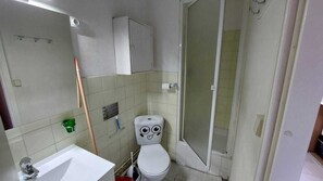Shower, hair dryer, toilet paper
