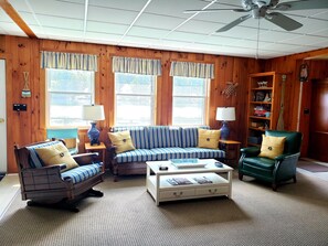 Smart TV, chimenea, reproductor de DVD y libros 