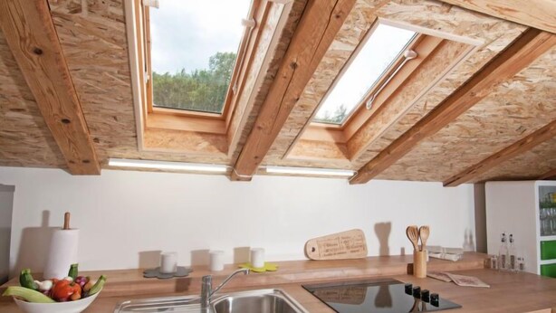 A kitchen with skylights, a sink, and a wooden countertop. - Tre Rose by Interhome (Opatija/Zvoneće)