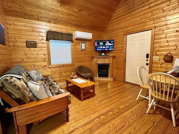 Smart TV, fireplace, DVD player