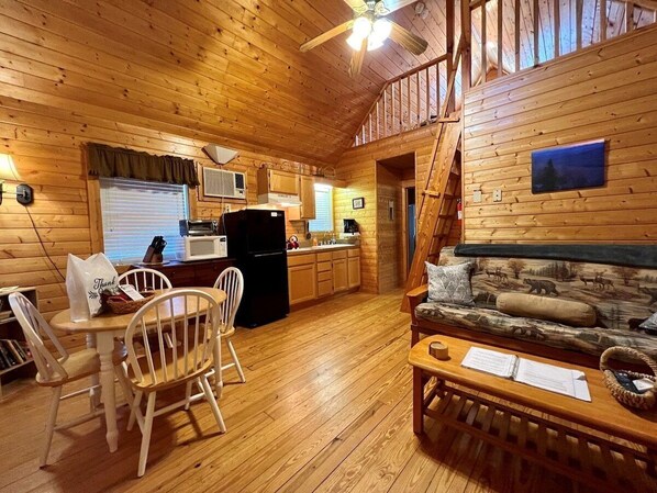 Smart TV, fireplace, DVD player