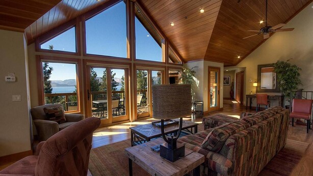 House, Multiple Beds, Fireplace, Mountain View | Living area | TV, fireplace - Eagles Nest (Zephyr Cove)
