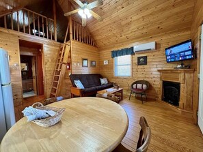 Smart-tv, eldstad och dvd-spelare