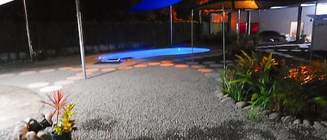 Outdoor pool, sun loungers