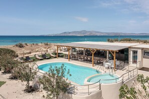 Outdoor pool, pool umbrellas, pool loungers