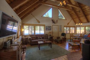 Cabin, Multiple Beds, Fireplace | Living area | TV, fireplace - Green Door Hideaway (South Lake Tahoe)