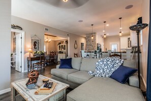 Televisión, chimenea, reproductor de DVD, libros