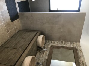 Secador de cabelo, toalhas de banho