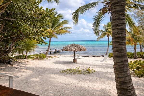 On the beach, sun-loungers, beach towels
