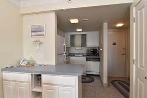 Fridge, microwave, oven, stovetop - OCEAN FRONT CONDO. ENJOY YOUR MORNING COFFEE SITTING ON YOUR PRIVATE BALCONY WATCHING THE SUNRISE. (Rehoboth Beach)