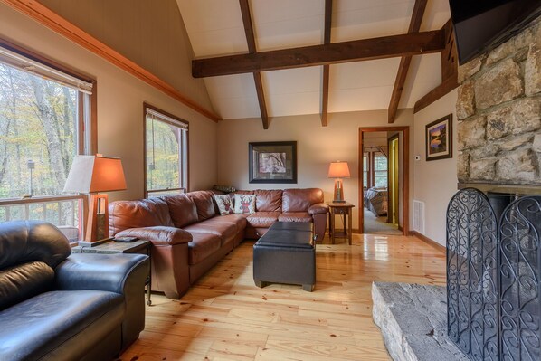 Smart TV, fireplace, video games, DVD player