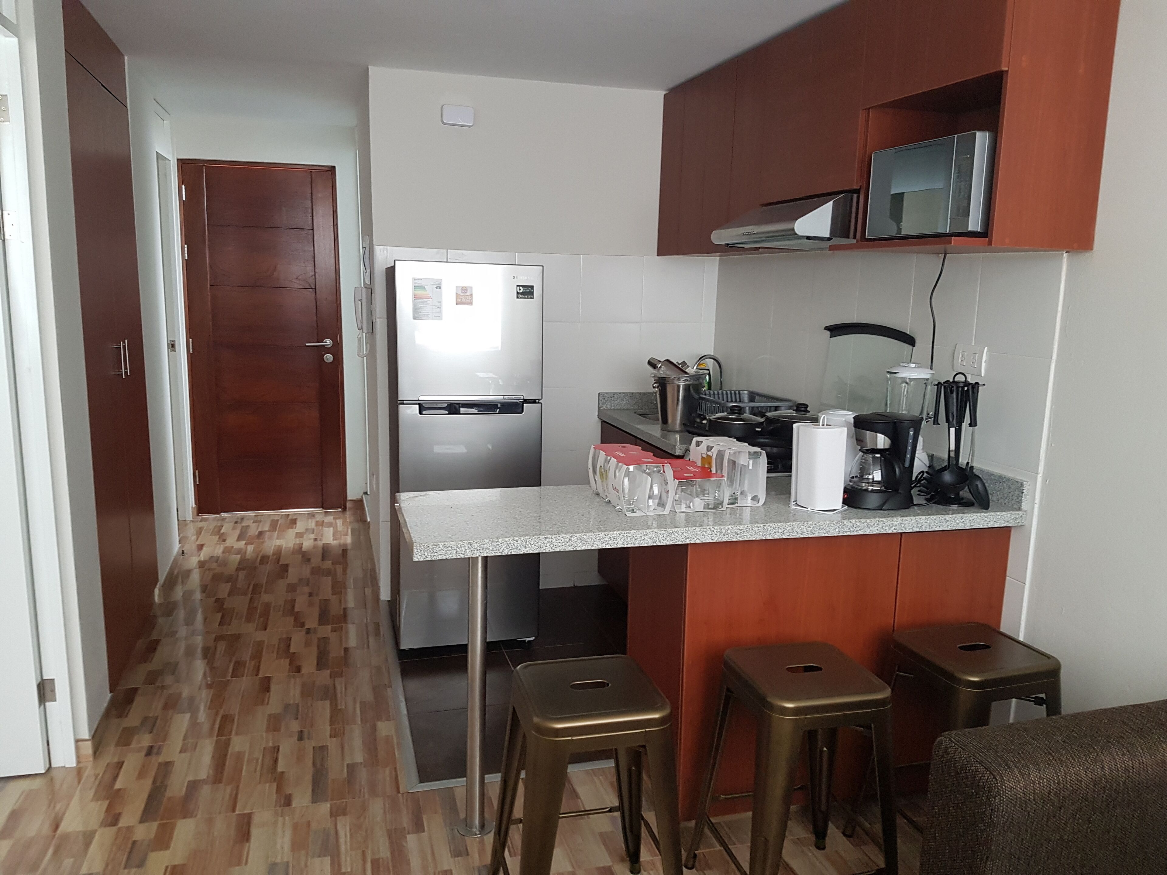 Fridge, microwave, oven, dishwasher