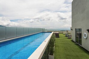 Enjoy a refreshing swim with a clear view of the surrounding landscape from our rooftop pool.