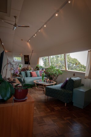 Fernseher, DVD-Player, Bücher, Stereoanlage