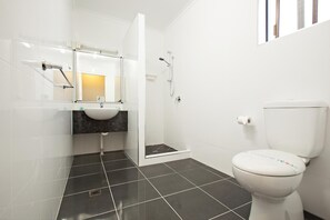 Douche, séchoir à cheveux, serviettes fournies