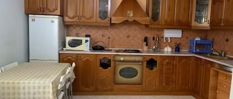 Fridge, oven, stovetop, electric kettle
