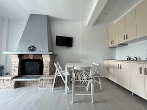 Family Apartment | Private kitchen | Fridge, electric kettle, cookware/dishes/utensils
