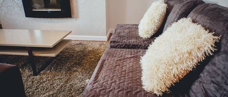 TV, fireplace, DVD player, video library