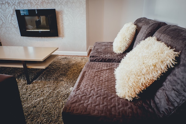 TV, fireplace, DVD player, video library