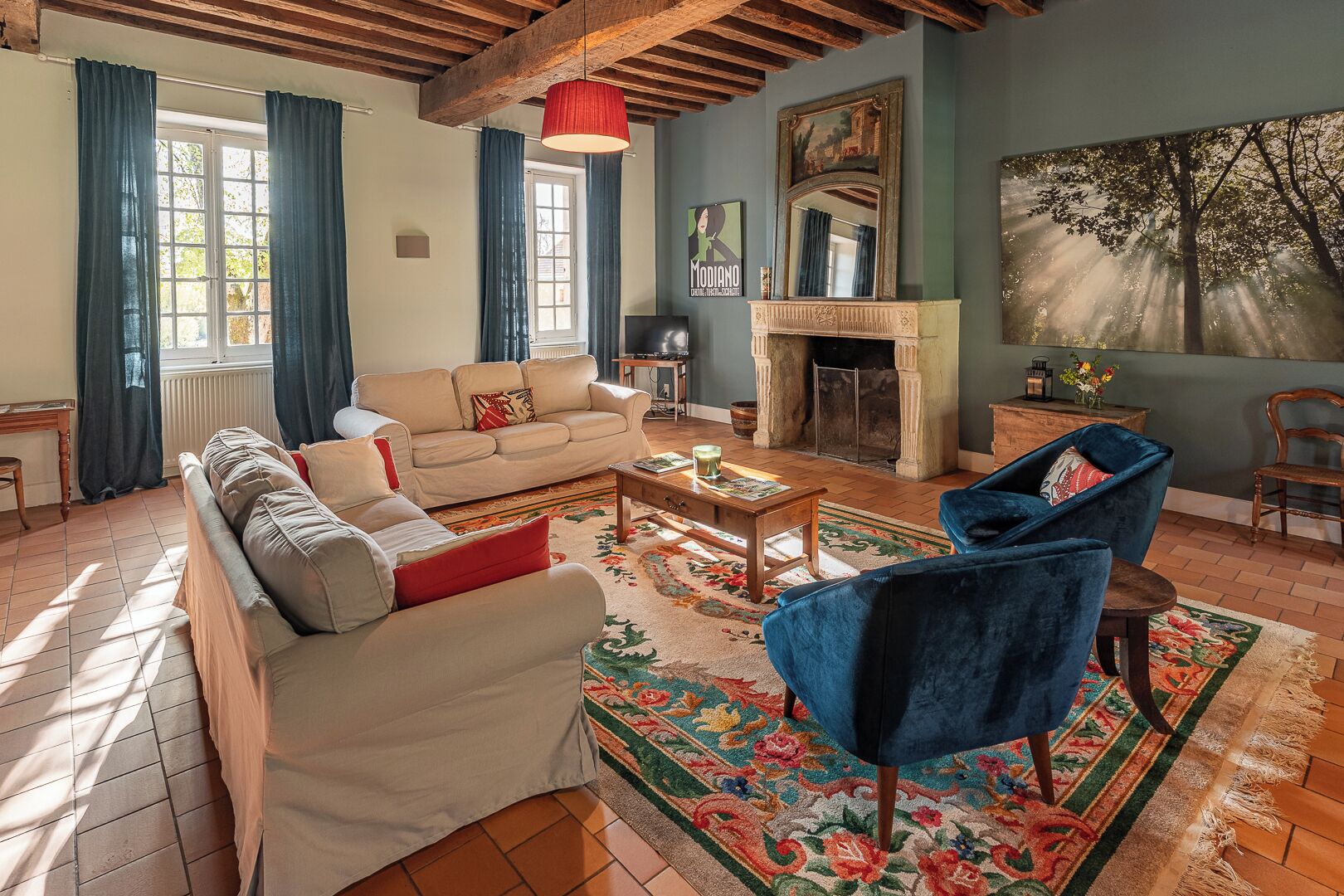 Televisor, llar de foc, reproductor de DVD i taula de tennis de taula 