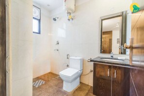 Shower, towels, soap, shampoo