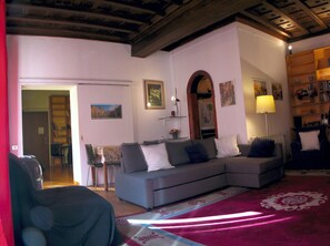 Una Smart TV, una chimenea, un reproductor de DVD, libros