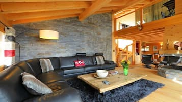 Télévision à écran plat, cheminée, lecteur de DVD