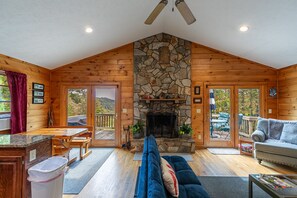 Smart-TV, peis, bøker og filmbibliotek