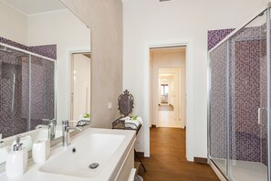 Shower, hair dryer, bidet, towels