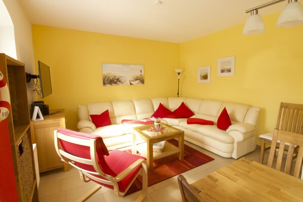 TV, DVD player, books, stereo