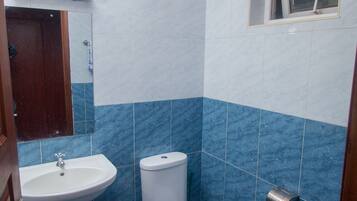 Douche, serviettes fournies, savon, papier toilette