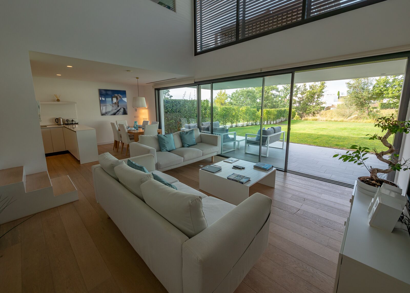 Télévision, cheminée, lecteur de DVD, livres