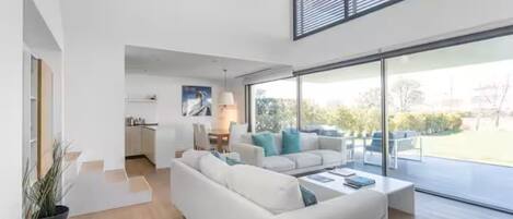 TV, lareira, DVD player, livros