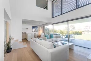 Téléviseur, foyer, lecteur de DVD, livres