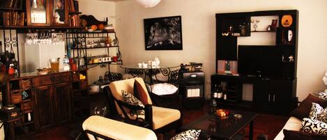 TV, DVD player, books