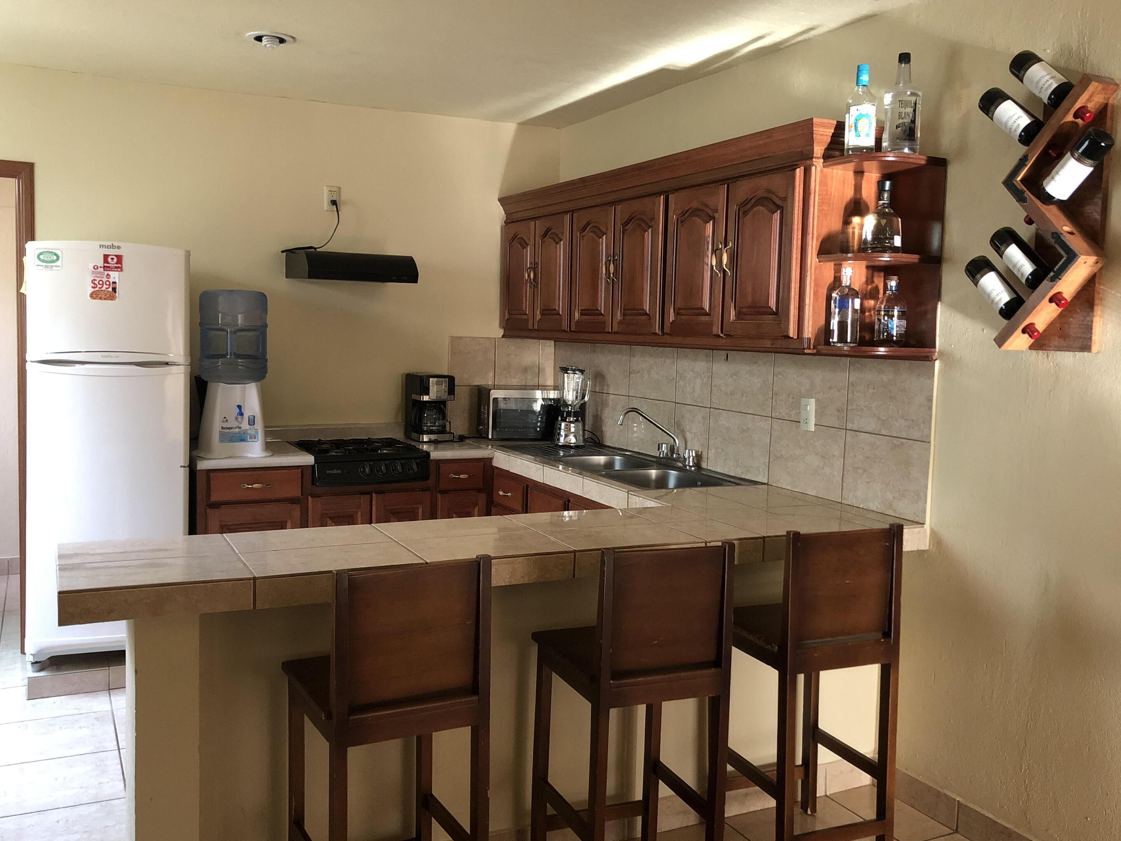 Microwave, coffee/tea maker, cookware/dishes/utensils