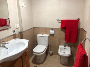 Dusche, Haartrockner, Bidet, Handtücher