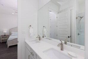 Combined shower/tub, hair dryer