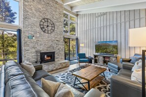 Smart TV, fireplace, ping pong, music library