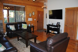 Smart TV, fireplace, DVD player, books