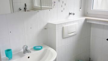 Dusche, HandtĂŒcher, Seife, Toilettenpapier