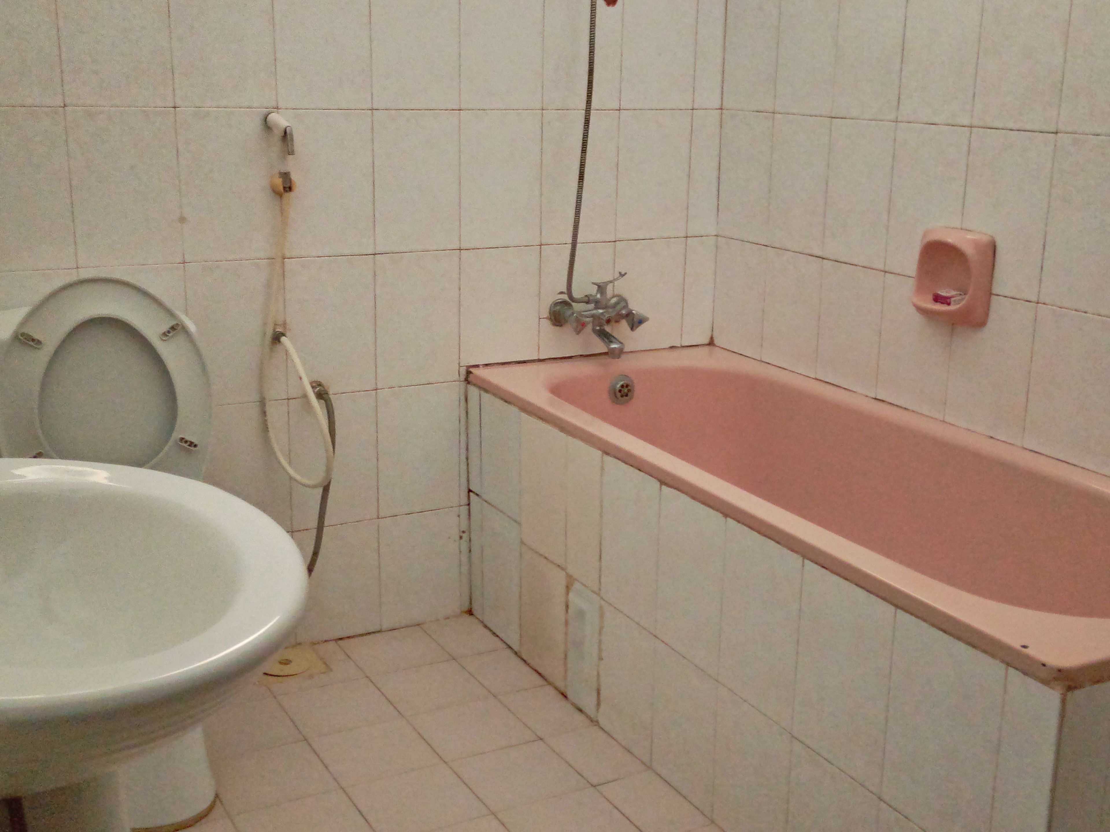 Un baño con inodoro, bidé y bañera.