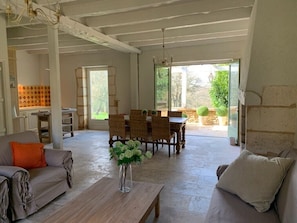 Télévision, cheminée, table de tennis de table