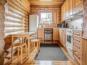 Fridge, microwave, cookware/dishes/utensils