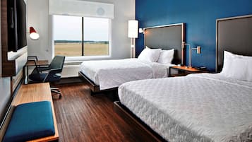 Desk, laptop workspace, free WiFi, bed sheets