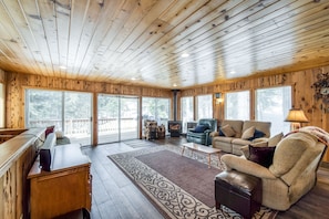 Interior - Rustic home with a wood stove, private dry sauna, & two decks with forest views (Lakeshore)