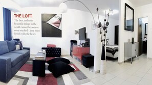 City-Apartment, 1 Doppelbett und Schlafsofa, mit Bad, Stadtblick | Wohnbereich